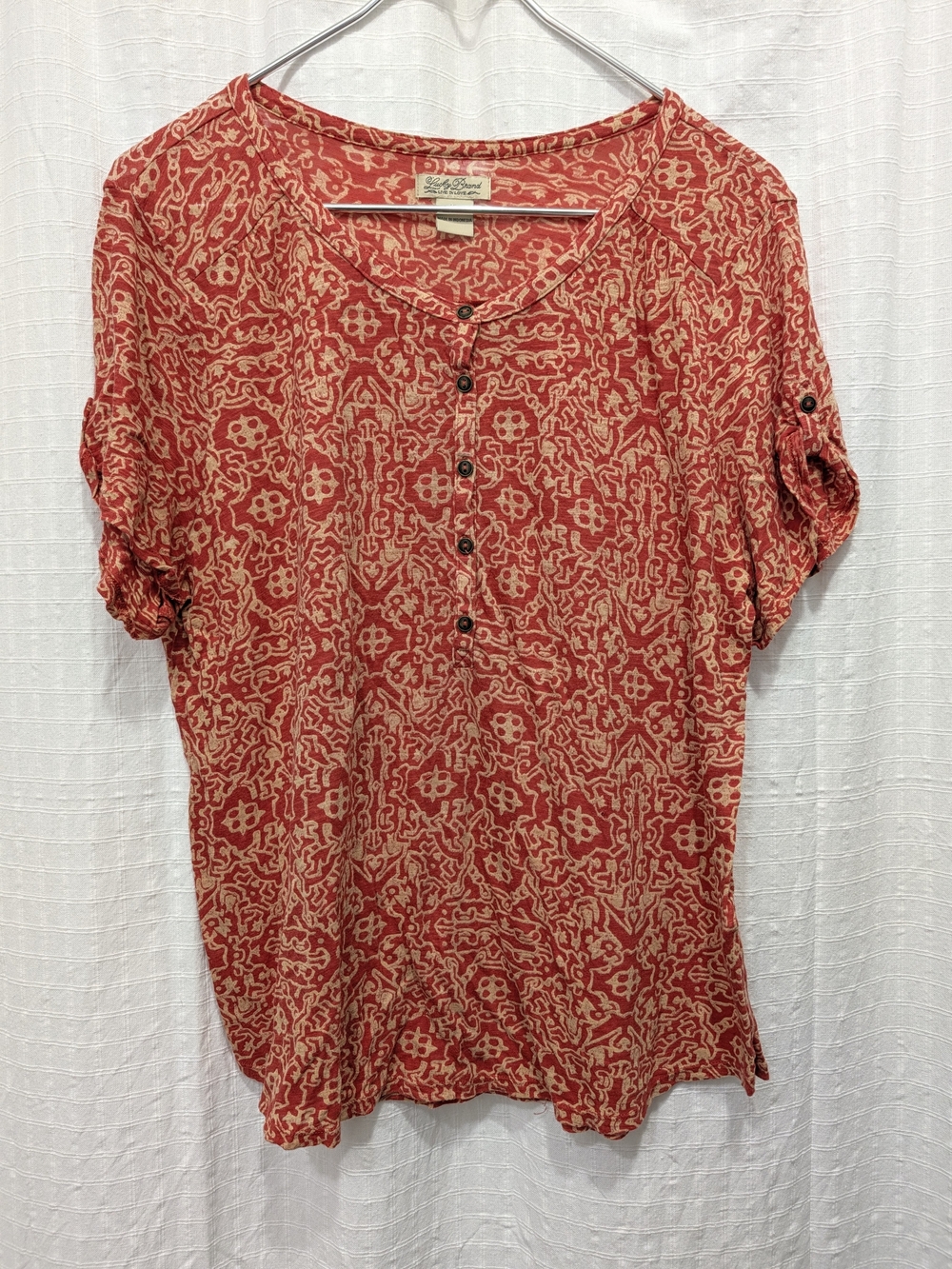Lucky Brand Printed Blouse in Red & Tan XL